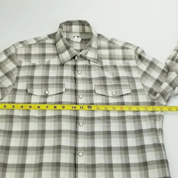 Club Monaco Slim Medium Men's Pearl Snap White Tan Check Cowboy Western Style - Picture 2 of 8